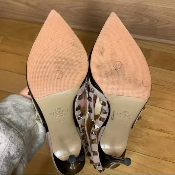 Valentino Black and Tan Studded Heels - Picture 6 of 8